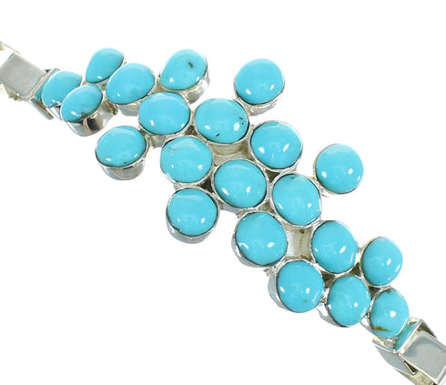 Turquoise And Authentic Sterling Silver Southwest Jewelry Link Bracelet VX64897
